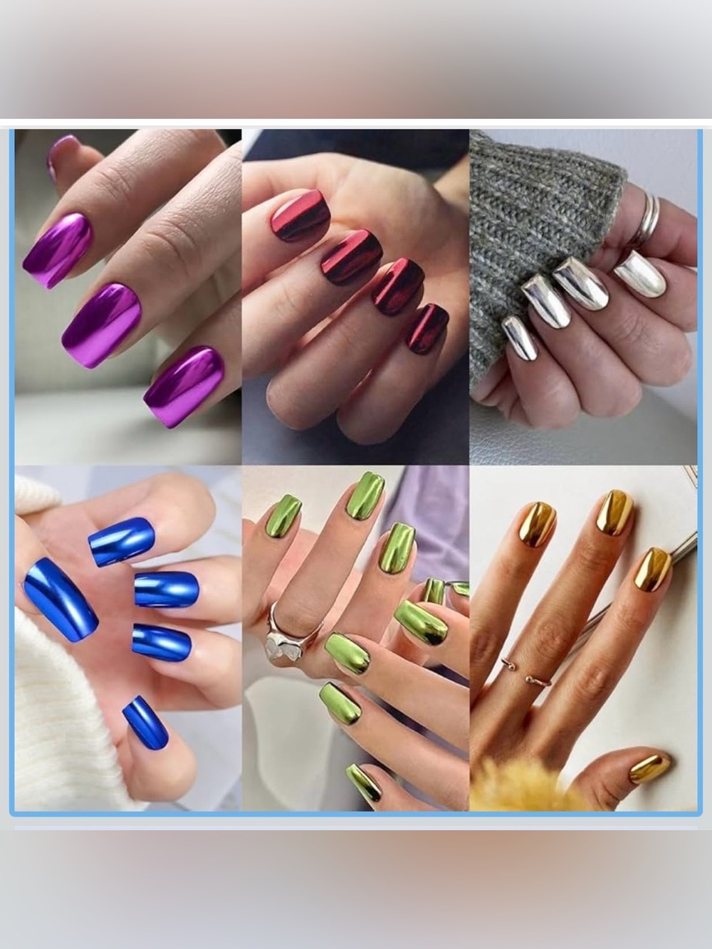 Metallic Mirror Chrome Nail Set - Multi Color